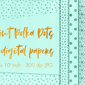 Mint digital paper, Polka dots paper pack, Polka dots wallpaper, Mint polka dots, Mint background, Polka dots backdrop, Mint wallpaper