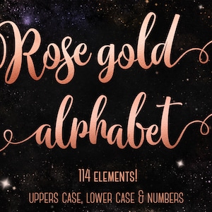 Rose gold font, Rose gold alphabet clipart, Rose gold foil alphabet, Rose gold letters clipart, Rose gold numbers, Metallic clipart