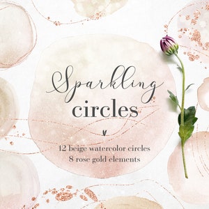 Cercles étincelants pour logo, Formes rondes aquarelles, Cercles en or rose, Superpositions de cercles, Éléments de design, Superpositions en or rose, PNG transparent
