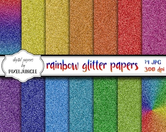 Glitter digital paper, 14 high quality 12x12 sheets, rainbow papers, instant download, glitter textures, glitter rainbow backgrunds
