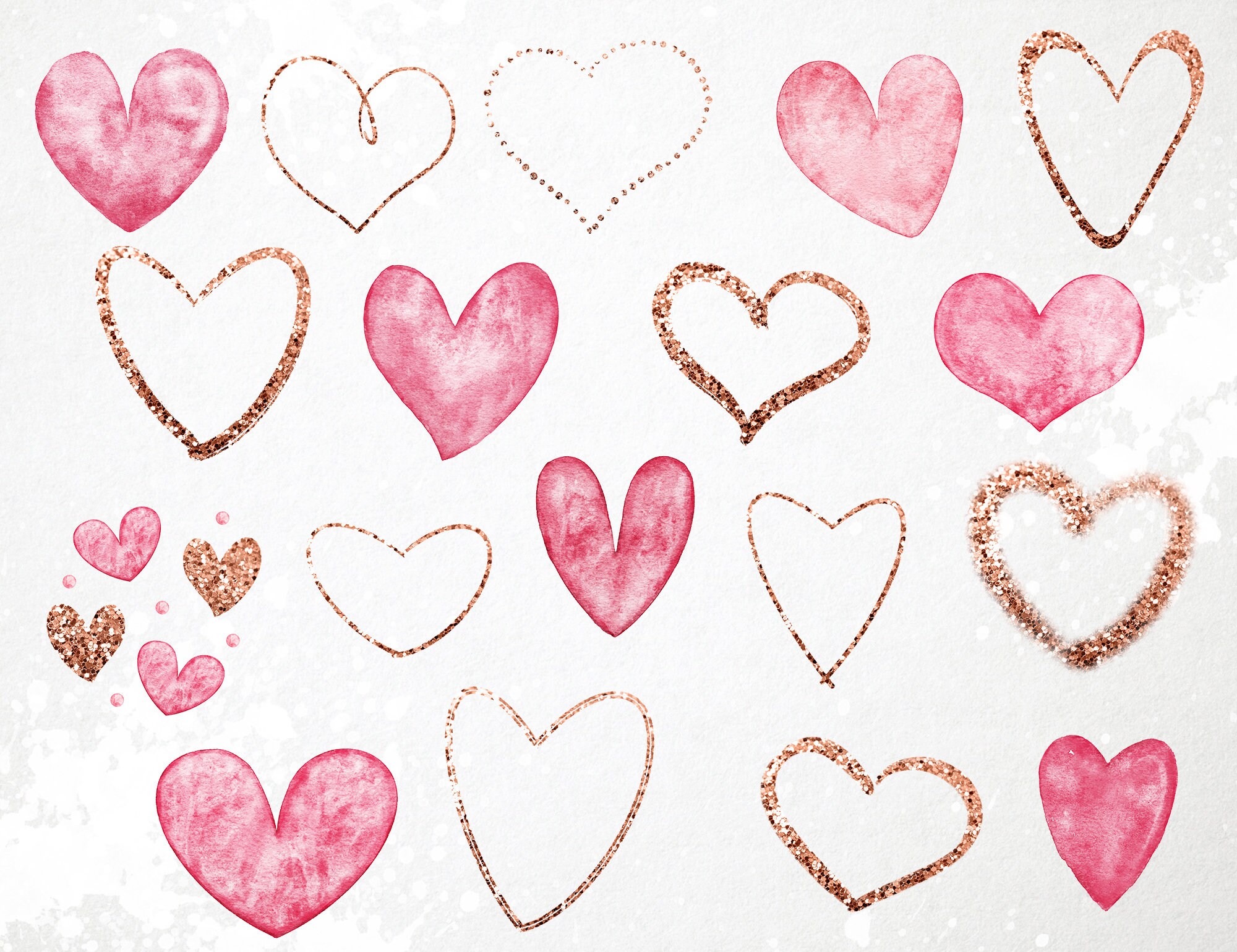 Watercolor Hearts Clipart: Pink & Rose Gold Glitter (PNG) - Etsy
