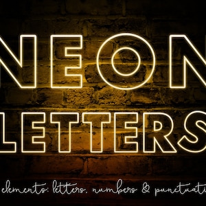 Neon alphabet clipart, Neon letters, Neon font clipart, White neon font, Neon typography, Neon overlays, Letters clip art, Numerals
