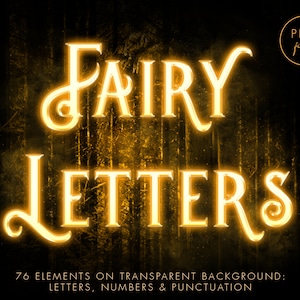 Neon Fairy Letters Clipart: Yellow Font, Numbers, Punctuation (Digital Download)