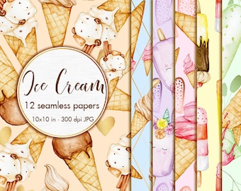 Ice cream seamless digital paper, Seamless background, Seamless paper clipart, Paper pack, Summer paper, Seamless patterns, jpg