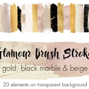 Comprar 3 pagar por 2, Pinceladas de lámina de oro, Pinceladas beige, Pinceladas de mármol negro, Clipart metálico, Glamour, Descarga instantánea