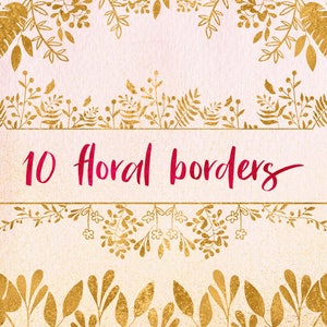 Gouden bloemen randen clipart, Goudfolie randen, Bruiloft clipart, Bruiloft decoratie, Metallic clipart, Gouden ornamenten, Instant download