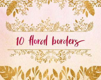 Gold floral borders clipart, Gold foil borders, Wedding clipart, Wedding decoration, Metallic clipart, Gold ornaments, Instant download