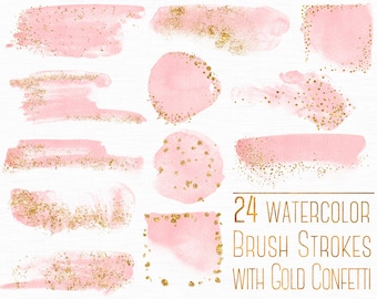 Buy 3 pay for 2, Pink brush strokes, Gold confetti, Gold design elements, Watercolor brush strokes clipart, Watercolor banner, Gold clipart
