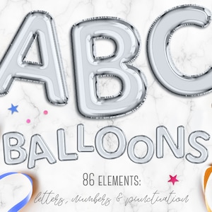 Zilveren ballon alfabet clip art, Zilveren ballonnen, Zilver folie alfabet, Zilver lettertype, Zilveren letters, Ballon clipart, Bruiloft clipart