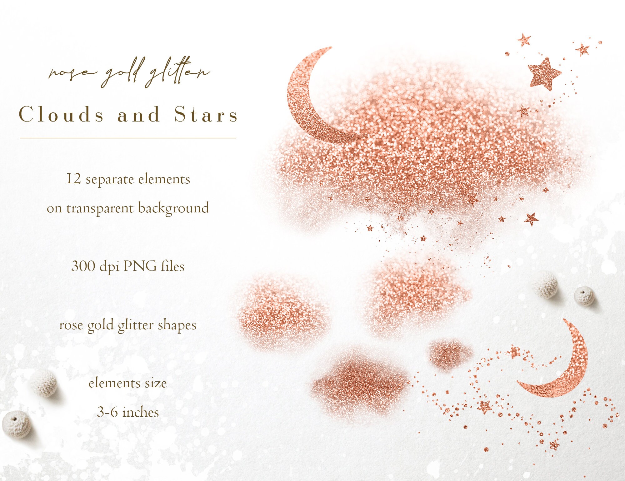 Superposiciones celestiales en oro rosa: estrellas brillantes, luna y ...