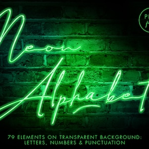 Neon alphabet clipart, Neon letters clipart, Digital neon font, Green font, Neon numerals, Neon overlays, Neon letters, Neon numbers