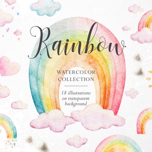 Arco iris y nubes de acuarela, nubes de acuarela, superposiciones de arco iris, superposiciones de nubes, elementos de diseño de arco iris, superposición de sol, png transparente