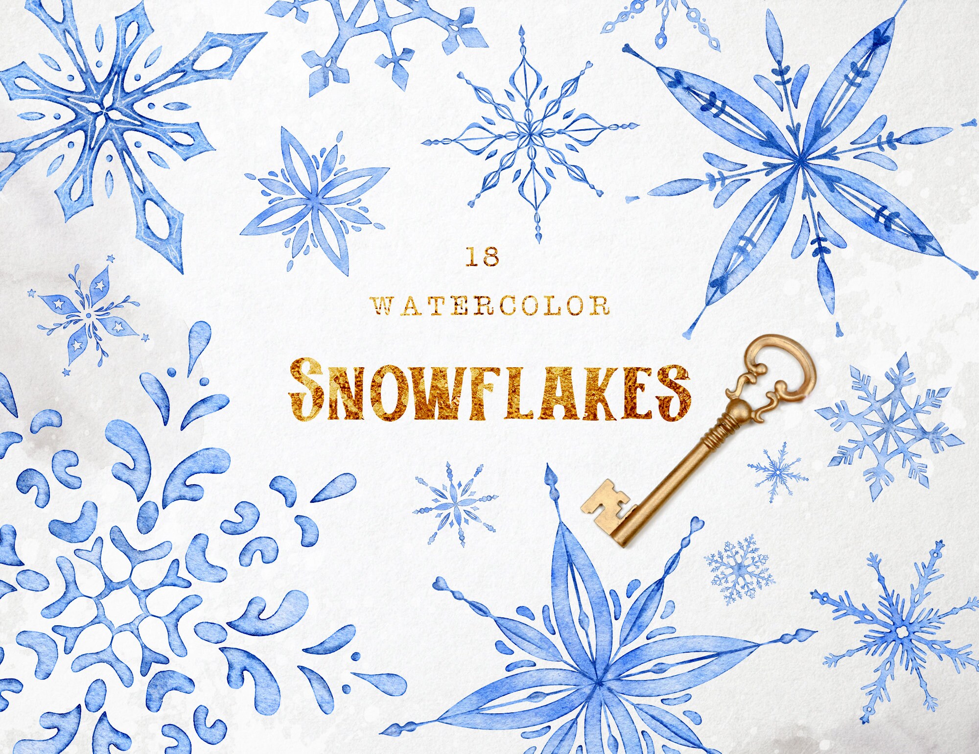 Watercolor Snowflakes Clipart: christmas CLIP Art Blue Snowflake