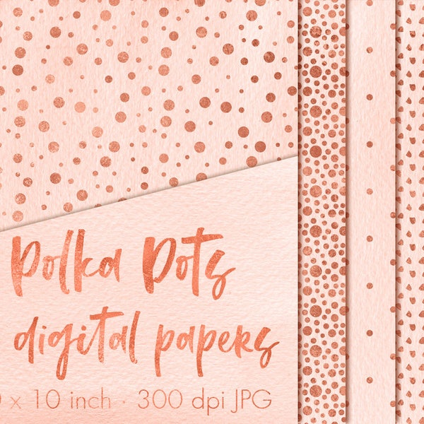 Polka dots digital paper, Rose gold dots paper pack, Polka dots wallpaper, Rose gold polka dots, Polka dots background, Polka dots backdrop