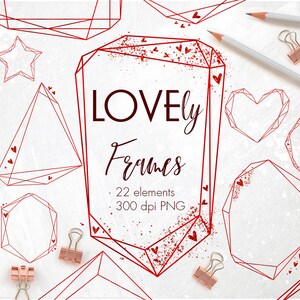 Red metallic crystal frames clipart, Lovely frames, Geometric frames clip art, Design elements, Frame overlays, Wedding clipart, Valentines