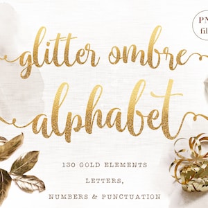 Clipart de letras douradas, clipart de alfabeto ombre com glitter dourado, clipart de fonte dourada, clipart de alfabeto dourado, tipografia, letras decorativas