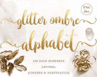 Gold letters clipart, Gold glitter ombre alphabet clipart, Gold font clipart, Gold alphabet clip art, Typography, Decorative letters