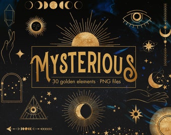 Celestial Clipart: Mondphasen, Sterne (PNG Dateien)