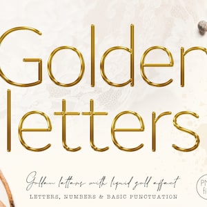 Clipart de letras de oro líquido, alfabeto de oro, imágenes prediseñadas de fuente de oro, alfabeto de lámina de oro, superposiciones de letras, letras decorativas, números de oro, PNG