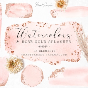 Blush logo pack, Rose goud folie cirkels, Rose gouden driehoek, Rose goud vierkant, Aquarel verf spatten, Design elementen voor logo, PNG