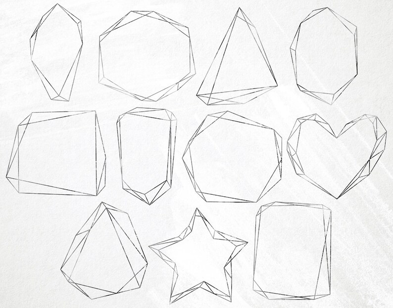 Black Geometric Frames Clipart Black Crystal Frames Clip Art Etsy