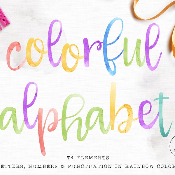 Rainbow watercolor alphabet clipart, Watercolor letters clipart, Rainbow font clipart, Letters clip art, Watercolor colorful letters