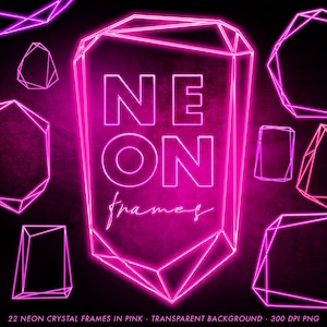 Neon Bilderrahmen, Neon Bilderrahmen, Neon Kristall Rahmen Clipart, Neon Design Elemente, Leuchtrahmen, Geometrische Rahmen, Instant Download