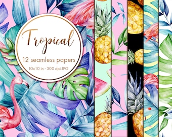 Tropical seamless digital paper, Floral seamless background, Seamless paper clipart, Paper pack, Floral paper, Seamless patterns, jpg