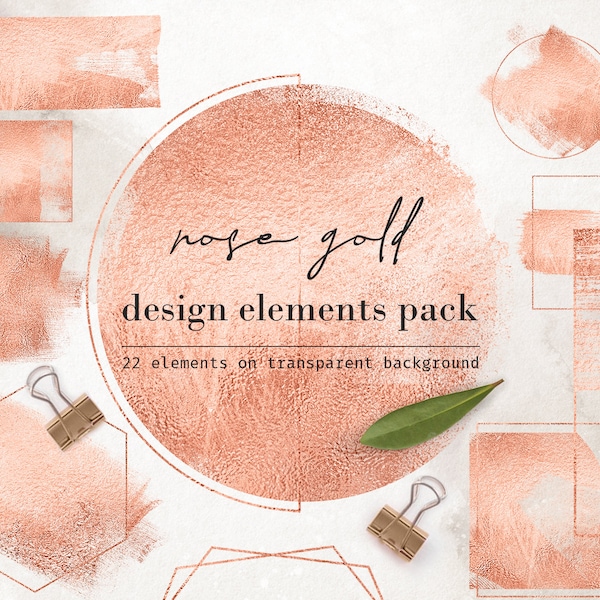 Rose gold design elements clipart, Rose gold circles, Rose gold squares, Rose gold rectangles, Banner, Logo, Blog, Brush strokes