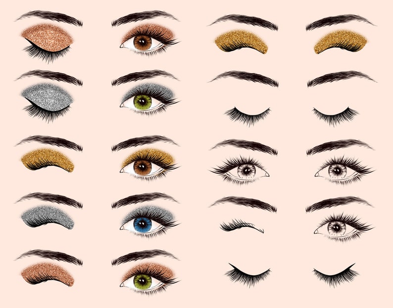 Gold Glitter Eyelashes Clipart Rose Gold Eye Lashes Silver Etsy UK
