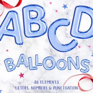 Clipart de letras de balão azul real, clipart de alfabeto de balão, fonte de balão, alfabeto de folha de balão, clipart de casamento, balões de aniversário