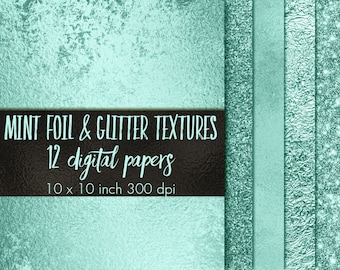 Mint grünes Papier, Mint Glitzerpapier, abstrakte Muster, Mintgrüne Texturen, grüne Hintergründe, Digitales Papier, Sparkly Papier
