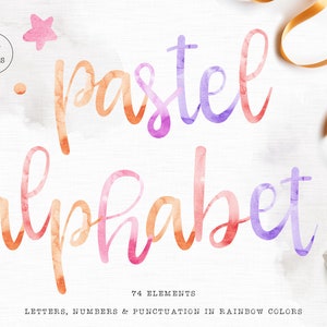 Watercolor letters clipart, Watercolor alphabet clipart, Font clipart, Letters clip art, Watercolor colorful letters, Pastel colors