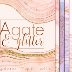 May include: Twelve digital textures featuring agate and glitter in pink, purple, and blue tones. The textures are 12x12 inches and 300 dpi.