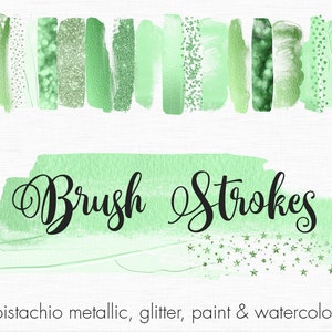 Pistachio brush strokes clipart, Glitter design elements, Paint brush strokes, Banner, Logo, Blog, Watercolor brush strokes, green clipart