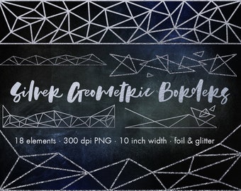 Silver geometric borders clipart, Silver border overlays, Silver foil, Wedding clipart, Silver overlays, Geomteric overlays, Silver glitter