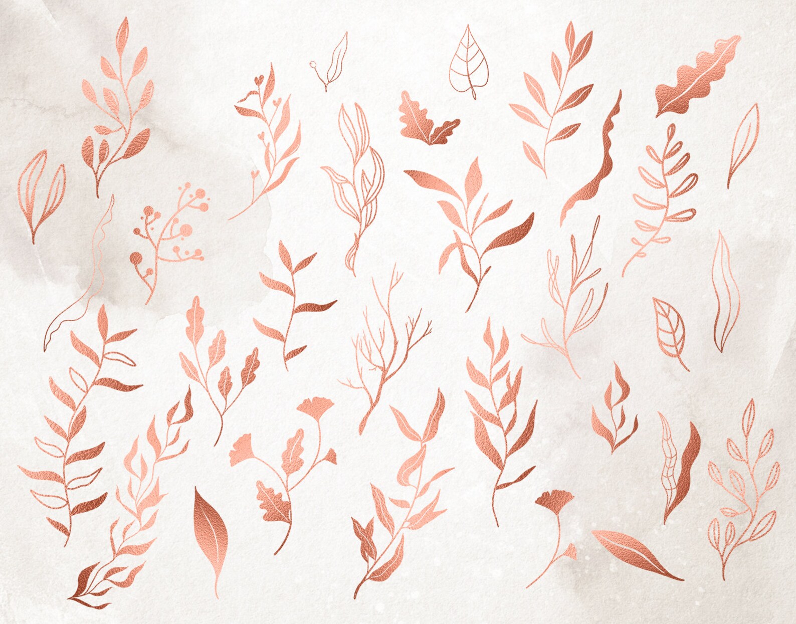 Rose Gold Leaves Clipart Rose Gold Design Elements Rose Gold Etsy