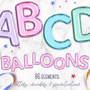 Ballon Buchstaben Clipart, Ballon Alphabet Clipart, Schriftart, Ballonfolie Alphabet, Bunte Ballons Clipart, Hochzeit Clipart, Buchstaben Ballons
