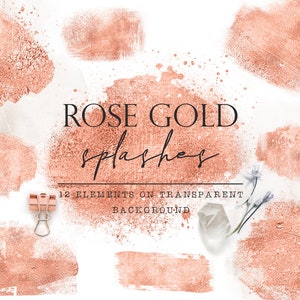 Clipart de salpicaduras de oro rosa envejecido, Clipart de pinceladas, Elementos de diseño, Clipart metálico, Salpicaduras de oro rosa, Salpicaduras de pintura, Boda