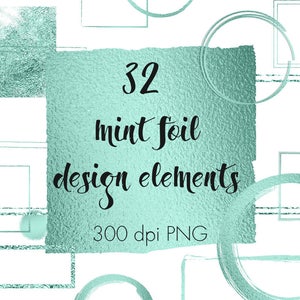 Könnte beinhalten: 32 Design-Elemente in Mintfolie, 300 dpi PNG. Eine Sammlung abstrakter Formen in Mintgrün mit einer Folientextur.