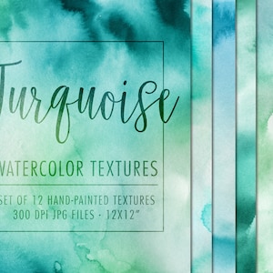Turquoise watercolor digital paper, Watercolor paint, Watercolor textures, Watercolor wallpaper, Watercolor background, Teal watercolor, JPG