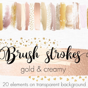 Gold brush strokes clipart, Gold paint clipart, Pastel paint clip art, Gold design elements, Metallic clipart, Paint splatters, Download