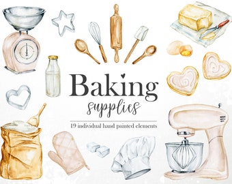 Watercolor Bakery Clipart: Hand-Painted Baking PNG Overlays (Digital Download)