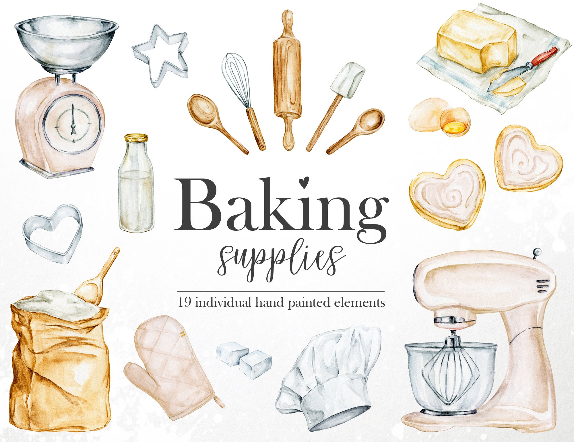 Watercolor Baking Clipart, Baking Supplies, Home Bakery Logo, Cooking  Elements, Culinary Clipart, Kitchen Utensils, Baking Tools Watercolor 