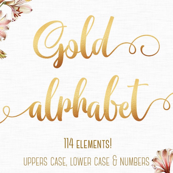 Gold font, Gold alphabet clipart, Gold foil alphabet, Gold letters clipart, Gold numbers, Gold typography clipart, Gold lettering, Metallic