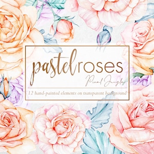 Aquarell Rosen Clipart, Handgemalte Aquarell Clipart, Pastell Rosen, Aquarell Rosen Clipart, Aquarell Blumen, Overlays, Hochzeit