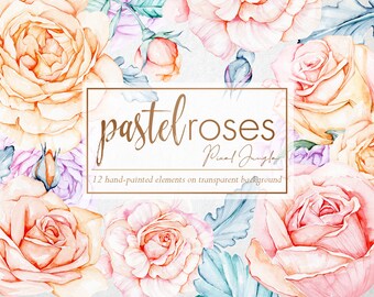 Watercolor Roses Clipart: Hand-Painted Pastel Flowers (PNG Digital Download)