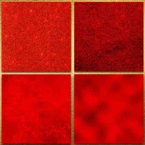May include: Four red textured backgrounds with different patterns. The top left background has a sparkly glitter texture. The top right background has a rough, textured surface. The bottom left background has a subtle, textured surface. The bottom right background has a smooth, metallic texture.