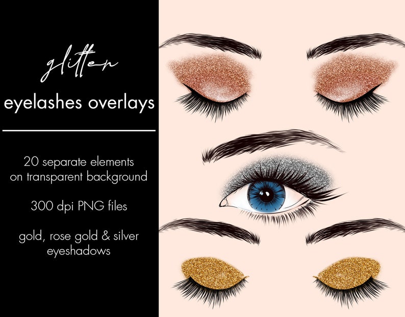 Gold Glitter Eyelashes Clipart Rose Gold Eye Lashes Silver Etsy