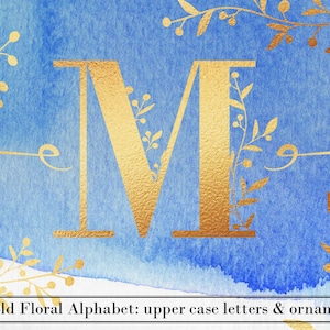 Gold monogram alphabet clipart, Gold font, Gold wedding alphabet, Gold alphabet, Gold floral letters clipart, Wedding monogram clipart